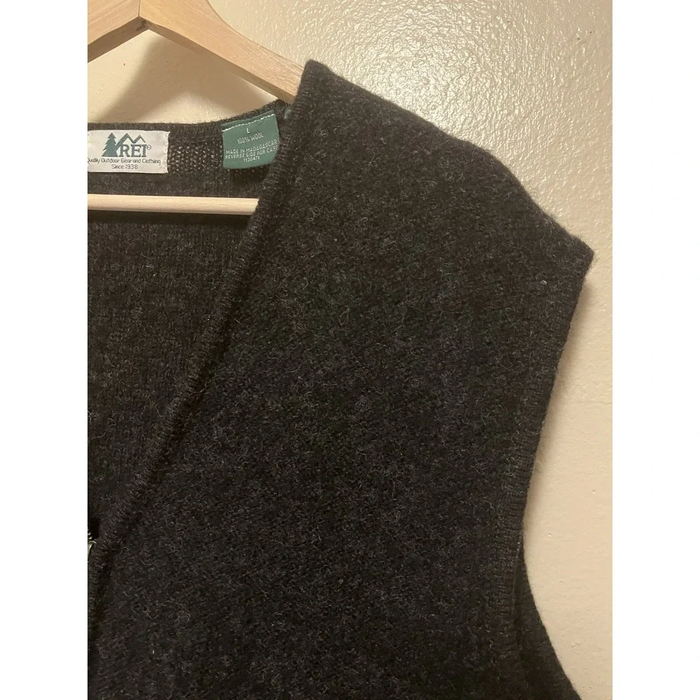 Vintage REI Wool Vest Mens Large Charcoal Gray Full Zip Sweater Outdoors Gorp